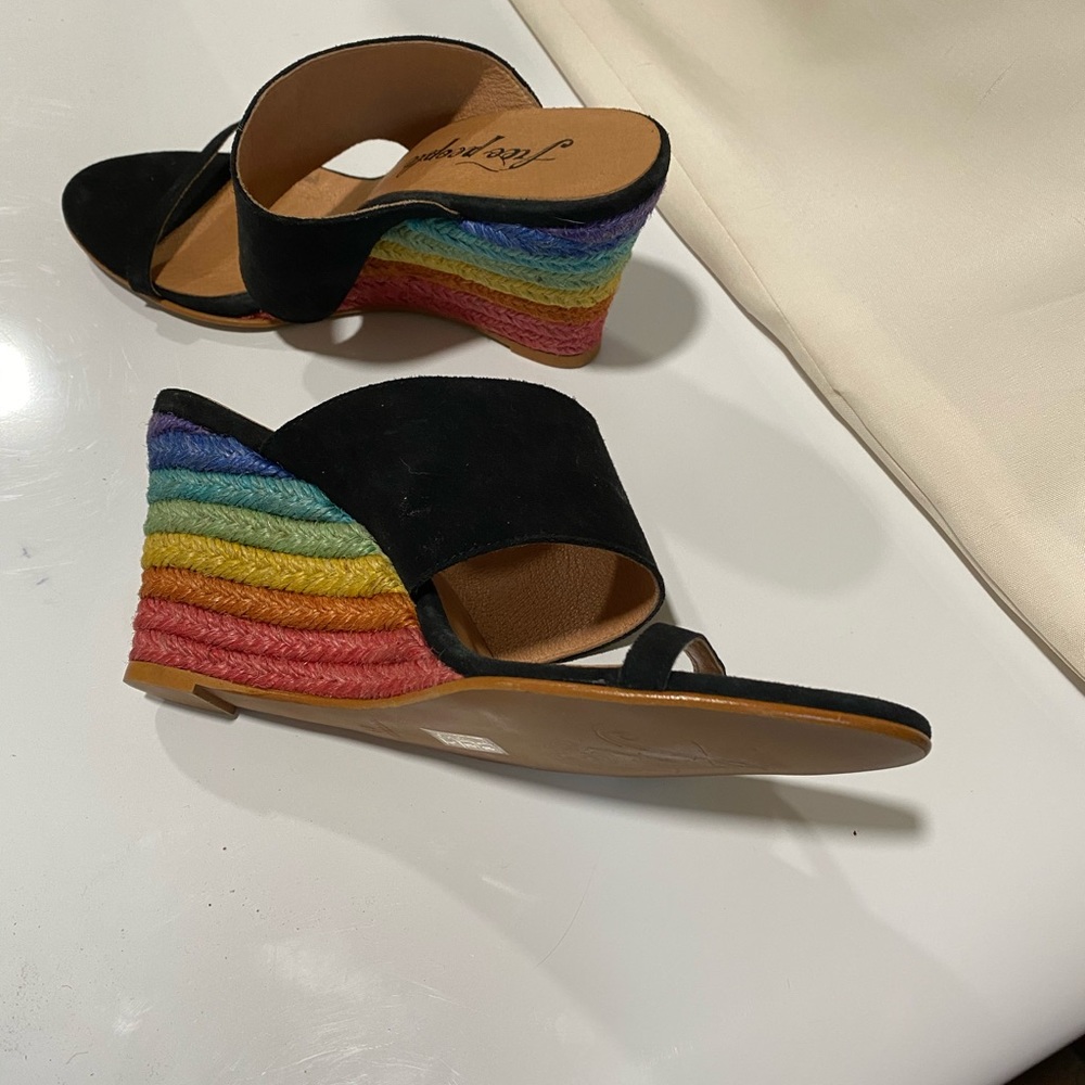 Free People Black Rainbow Wedge Sandals